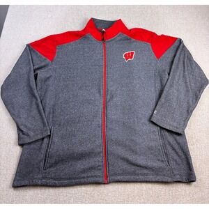 Champion Wisconsin Badgers Full Zip Jacket Mens 2XL Gray Red Fleece 3948